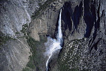 Aerial view of Upper Yosemite Falls in Yosemite NP, California, USA. BBC Planet Earth series.  May 2006