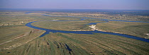 Aerial view of Chobe river and floodplain, Botswana, with Caprivi strip, Namibia, in background