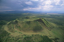 Aerial view of extinct volcano crater south of Lake Nakuru, Great Rift Valley, Kenya