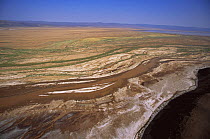 Aerial view of Sugata valley with mineral deposits, Lake Logipi, Great Rift Valley, Kenya