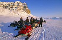 Film crew for BBC 'Kingdom of the Ice Bear' on their way to Leifdefj, Svalbard, Norway, April 1996