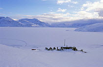 'Texas bar hut' used by film crew on location for BBC 'Kingdom of the Ice Bear', April 1996, Leifdefj, Svalbard, Norway