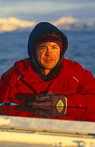 Doug Allan, cameraman, on location for BBC 'Life in the Freezer', Tysfjord, Norway, 1997