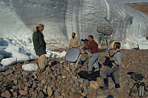 Producer Neil Nightingale and film crew filming David Attenborough on Ellesmere Island, Canada, presenter of BBC 'Private Life of Plants', 1994