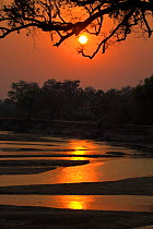 Sunset over the Luangwa river, South Luangwa National park, Zambia