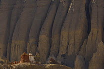 Chortens with rock formations in background, near Tetang, Mustang, Nepal