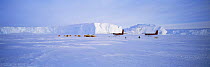 Tented camp on ice with aeroplanes, near to Emperor Penguin (Aptenodytes forsteri) colony, Dawson-Lambton Glacier, Weddell Sea, Antarctica. November