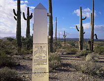 Mexico / USA boundary border marker, Quitobaquita Springs, Organ pipe cactus National Monument, Arizona, USA