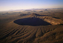 Aerial view of Sykes crater with MacDougal crater and Sierra Hornaday in the background, Biosphere reserve of Pinacate and Gran Desierto Altar, Sonora, Mexico