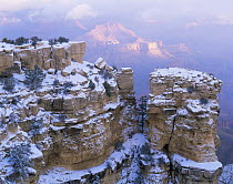 Moran Point, South Rim, Grand Canyon National Park, Arizona, USA with scattering of first winter snow.
