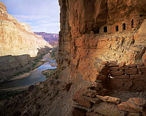 Colorado river, Marble Canyon, Grand Canyon National Park, Arizona, USA with Nankoweap Canyon's Anasazi indian Granaries in foreground