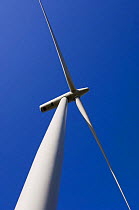 Looking up at the blades of a 2.3 megawatt wind turbine, Scotland UK. May 2006