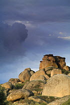 Rock formations and overcast sky, Los Barruecos NP, Cáceres, Extremadura, Spain