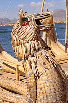 Detail of totora reed boat in Uros Floating reed Islands, Lake Titicaca, Peru 2006.