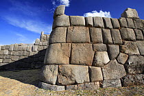 Ancient Inca stone wall, Archaeological Park of Sacsayhuaman, Cusco, Peru 2006.