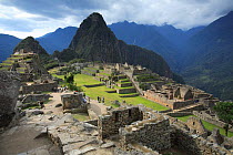 Inca ruins, Huuauna Picchu in background, Machu Picchu, Peru  2006.
