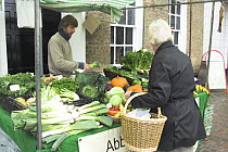 Organic vegetables for sale at a farmers market, Fakenham, Norfolk, UK