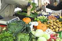 Organic vegetables for sale at a farmers market, Norfolk, UK