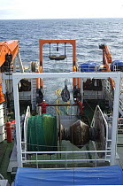 Launching benthic trawl nets from Johan Hjort, Barents sea, Northern Europe