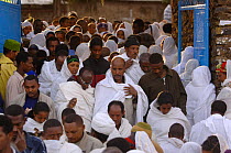St Marie celebration procession in the street of Gondhar, all the women dress in white clothes, North Ethiopia, 2006