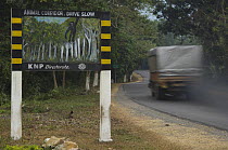 Warning sign for animal corridor, Kaziranga NP, Assam, India. 2005