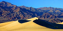 Barchan Sand dunes with mountains behind, Death Valley, California, USA