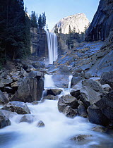 Vernal Falls, the Merced River, with Liberty Cap in the distance, evening, Yosemite National Park, California