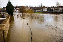 River Severn overflowing its banks in Shrewsbury, Shropshire, UK, winter 2006/7