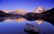 Aiguille d'Argentierre reflected in Lac de Chesery, nr Chamonix, Savoie, France