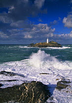 Rough seas, Godrevy Point, north coast of Cornwall, England, UK