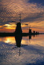 Sunrise over the windmills at Kinderdijk, Holland