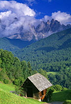 An alpine hut in the Val di Fassa, Dolomites, Trentino Alto Adige, Italy