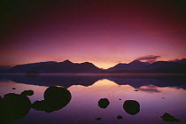 Sunset over Derwentwater, looking south from Friars Craig, Lake District, Cumbria, England, UK