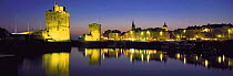 La Rochelle floodlit at night, Brittany, France