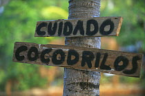 Beware of Crocodiles sign, Nicoya Peninsula, Guanacasate, Costa Rica