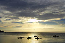 Sea kayaks in Coles Bay off the Freycinet Peninsula, Freycinet National Park, east coast, Tasmania, Australia