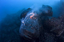 Hot molten pillow lava erupts from an underwater lava tube at ocean entry of Kilauea Volcano on Hawaii Island, Hawaii