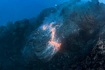 Hot molten pillow lava erupts from an underwater lava tube at ocean entry of Kilauea Volcano on Hawaii Island, Hawaii