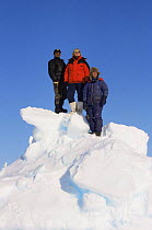 Martha Holmes, Doug Allan and Nat Kalluk (Inuit guide) in Canadian Arctic, May 1998, while filming for BBC NHU Blue Planet.