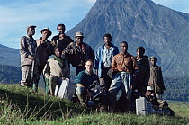 Cameramn Bruce Davidson with porters for filming Mountain gorillas in Virunga NP, Dem Rep of Congo