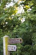 Cotswold Way walking trail sign posts, Haresfield Beacon, Gloucestershire, England