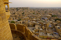 View from Jaisalmer Fort which stands 76m above the town of Jaisalmer and is enclosed by a 9km wall. Rajasthan, India, 2006