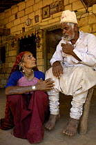 Rabari man and wife of the Sorathi subgroup found in and around the Gir Forest National Park, Gujarat, India. 2006