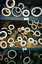 Stockpile of samples of cut ivory, Tokyo, Japan