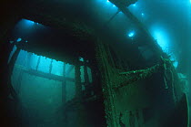 Interior of shipwreck of Japanese Whaling Ship sunk in WWII, 1943, Borneo