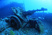 Japanese Field Gun on the deck of the shipwrecked 'Nippo Maru', Truk / Chuuk Lagoon, Chuuk Islands, Pacific ocean