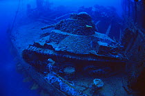 Japanese Tank on the wreck of the deck of the 'San Francisco Maru', Chuuk / Truk lagoon, Chuuk islands, pacific ocean islands