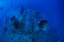 Looking down on the ventilators in the engine room of the shipwreck of the japanese WWII boat, 'Nippo Maru', Chuuk / Truk lagoon, Chuuk islands, Pacific ocean