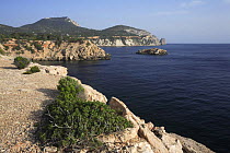 Coastal view along South coast of Ibiza, Balearic Islands, Spain