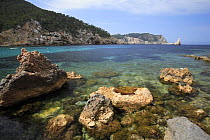 Coastal view of Benirras creek, Ibiza, Balearic islands, Spain